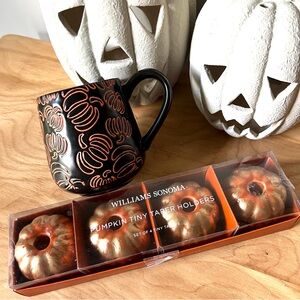 Williams Sonoma Pumpkin Tiny Taper Holders, Crofton Mug